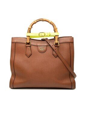 Gucci Bamboo Diana Medium Tote Shoulder Bag 2-Way Brown Leather